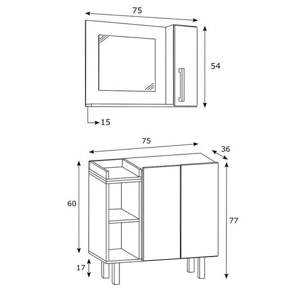 Imagem de Kit Gabinete para Banheiro 75cm com Espelheira e sem Cuba Estilare Móveis CNJ1038