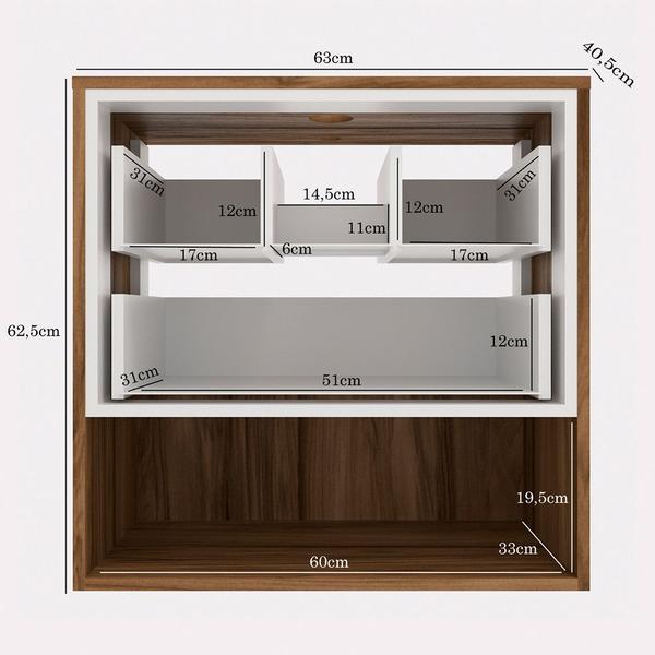 Imagem de Kit Gabinete para Banheiro Gael 60cm com Cuba e Armário Móveis Bosi