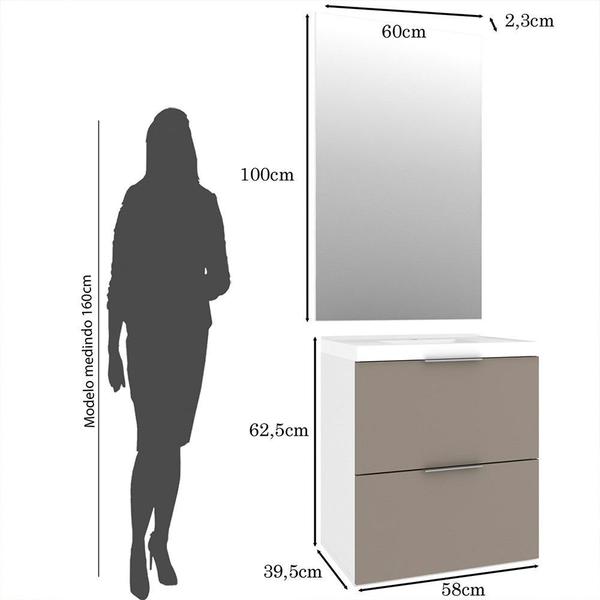 Imagem de Kit Gabinete para Banheiro Pietra 60cm com Lavatório e Espelheira Móveis Bosi