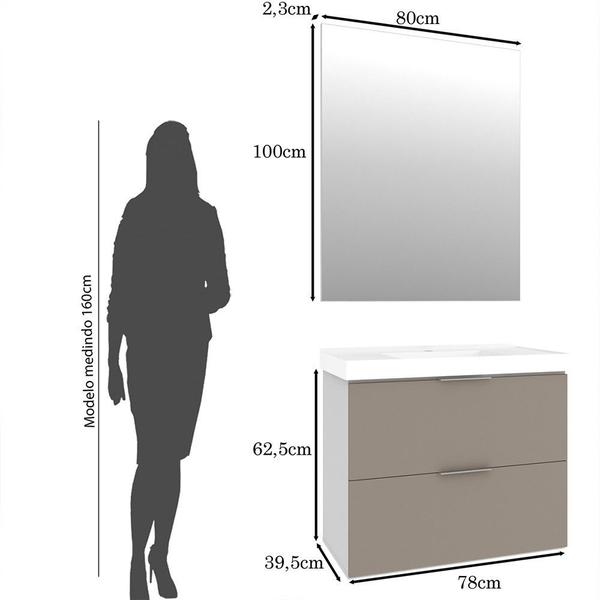 Imagem de Kit Gabinete para Banheiro Pietra 80cm com Lavatório e Espelheira Móveis Bosi