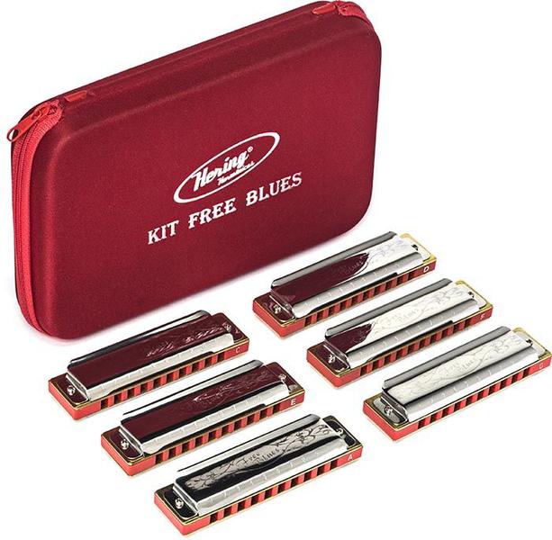 Imagem de Kit Gaita Hering Free Blues 70120 Com 6 Harmonicas e Estojo