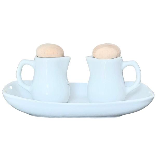 Imagem de Kit Galheteiro 3 pçs Azeite Vinagre 60ml + Bandeja Porcelana