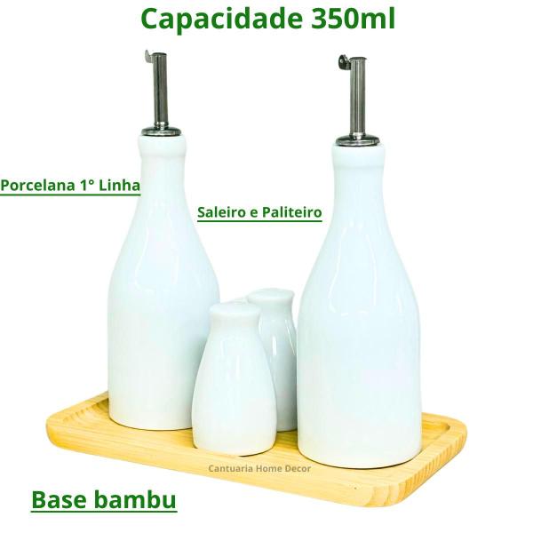 Imagem de Kit Galheteiro de Mesa Porcelana 1 Linha Porta Azeite Vinagre Paliteiro Saleiro 4 Peças