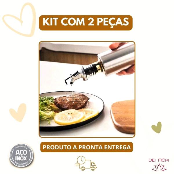 Imagem de Kit Galheteiro Porta Azeite Vinagre Com Dosador Vidro Inox 2 Pçs 300ml Galeteiro De Mesa Restaurante