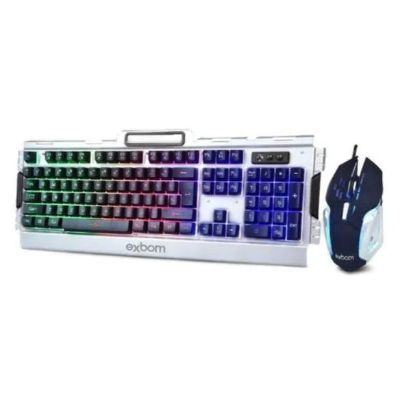 Imagem de Kit game teclado mouse semimecanico led metal bk-g3000 prata