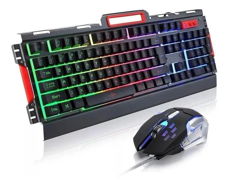 Imagem de Kit game teclado mouse semimecanico led metal bk-g3000 preto