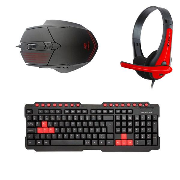 Imagem de Kit Gamer C3Tech Mouse 2400 DPI MG-10BK com Teclado USB 2.0 KG-10BK e Headset Gamer PH-30BK