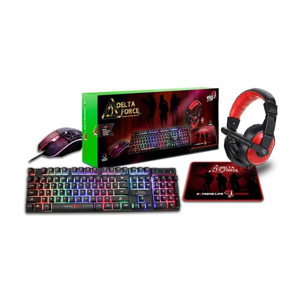 Imagem de Kit Gamer Delta ELG Teclado Led Rgb + Mouse Headset Mousepad