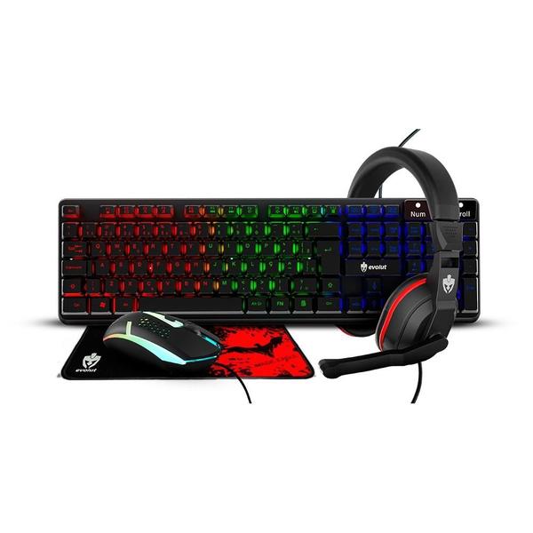 Imagem de Kit Gamer Evolut Starter EG-54 com Mouse Optico + Teclado Rainbow, ABNT2 + Headset, Driver 40mm + Mousepad (250x210x2) - EG-54