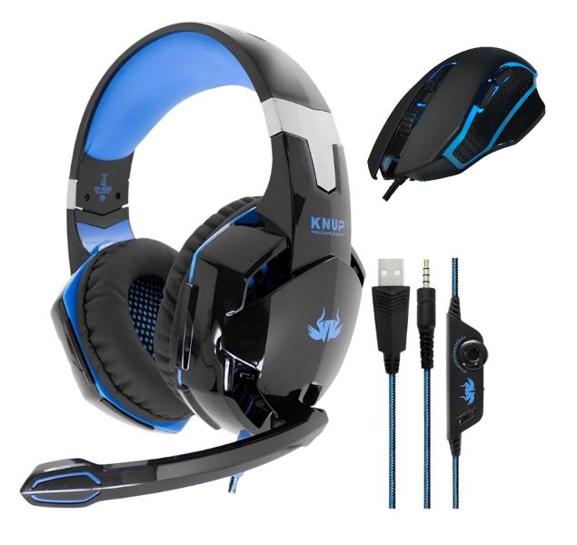 Imagem de Kit Gamer Headset fone de Ouvido c/Microfone Led  + Mouse Optico Ergonômico 6 Botões 1200 a 4800 Dpi Led RGB Estilo rainbow - Knup