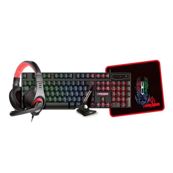 Imagem de Kit Gamer Kross, Teclado Rainbow + Mouse 2400DPI + Headset 40mm + Mousepad + Bungee KE-GK5150