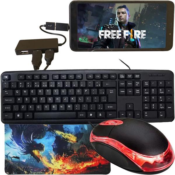 Imagem de Kit Gamer Mobilador Barato Teclado Preto abnt2  Mouse Óptico