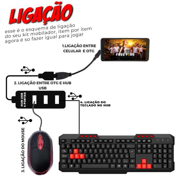 Kit Gamer Mobilador Para Celular Com Teclado + Mouse Óptico 800 dpi + Mouse Pad + Acessórios - EVOLUT Imagem de Kit Gamer Mobilador Para Celular Com Teclado + Mouse Óptico 800 dpi + Mouse Pad + Acessórios