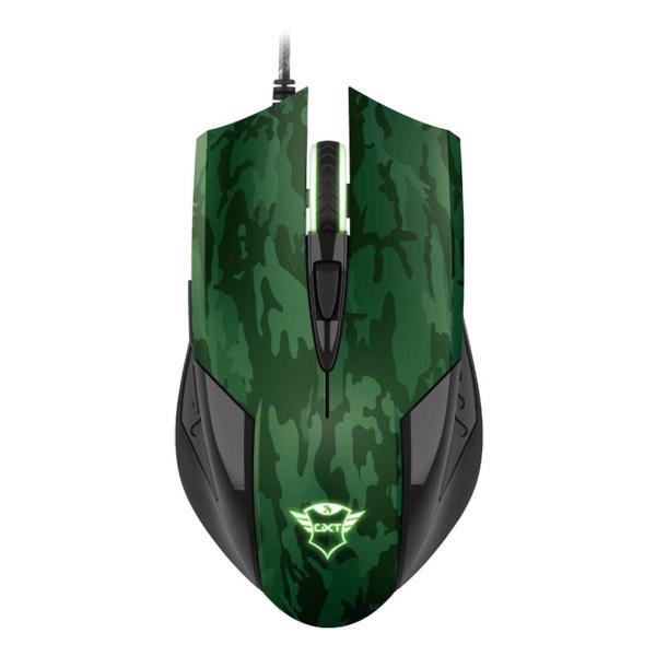 Imagem de Kit Gamer Mouse + Mousepad Trust GXT 781 Rixa T23611 LED Verde Camo 1,8m de Cabo