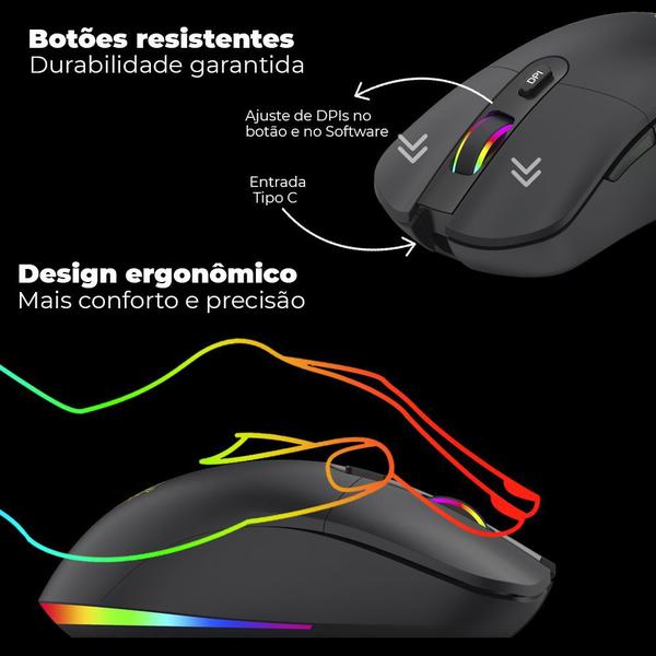 Imagem de Kit Gamer Mouse sem fio Teclado Semi Mecanico e Headset RGB