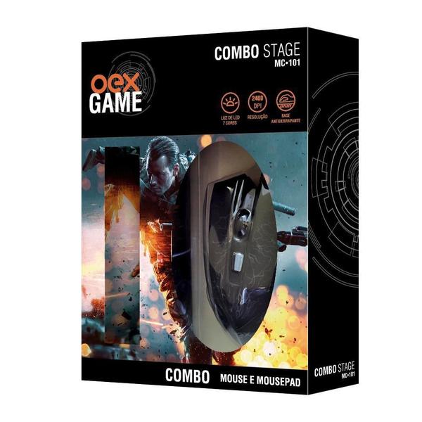 Imagem de Kit gamer oex mouse + mousepad antiskid combo stage mc101