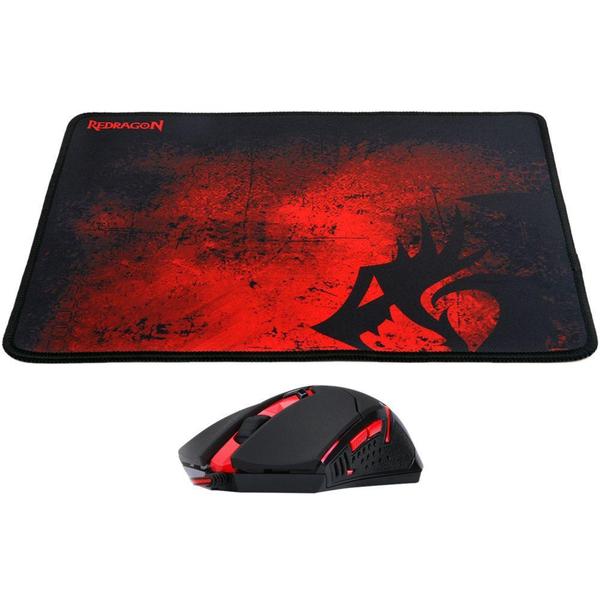 Imagem de Kit Gamer Redragon - Mouse Centrophorus, LED Vermelho + Mousepad, Control, Médio - M601 BA