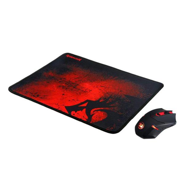 Imagem de Kit Gamer Redragon Mouse e Mousepad - Preto / Vermelho (M601WL-Ba)