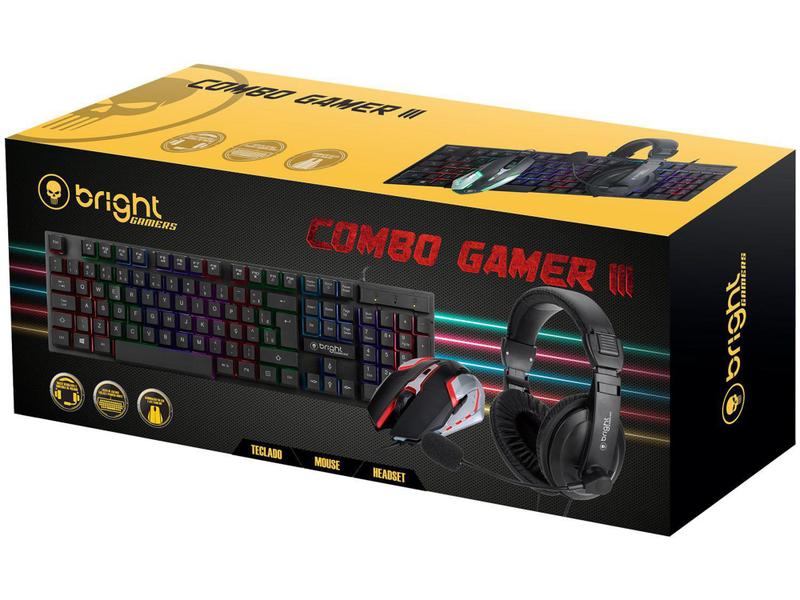 Imagem de Kit Gamer RGB Teclado Mouse Headset Bright 543