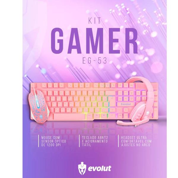 Imagem de Kit Gamer Rosa Teclado Mouse e Headset Evolut EG53