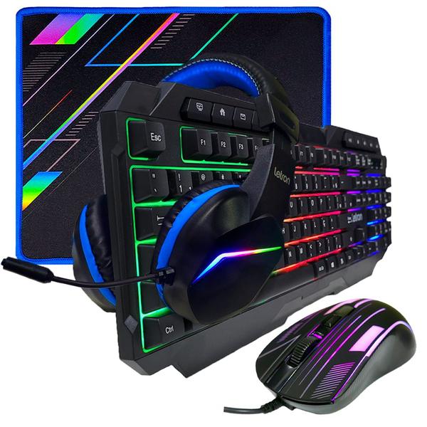 Imagem de Kit Gamer Teclado Anti Ghost + Mouse Gamer 1600dpi  + Headset Gamer + Mousepad Gamer 1600dpi Usb Rgb Iluminado Jogos Pc