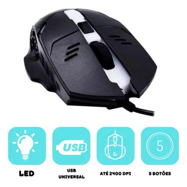 Imagem de Kit Gamer Teclado e Mouse Óptico RGB LED Preto USB