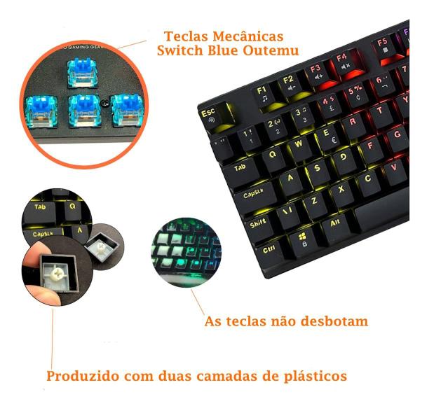 Imagem de Kit Gamer Teclado Mecanico Antghosting Led 12 Cores, Mouse Ergonomico 6 Botões 3600 DPI e Headset Microfone 7.1 Surrond 