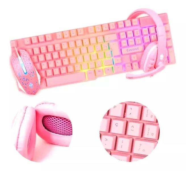 Imagem de Kit Gamer Teclado Semi Mecânico + Mouse Gamer E Headset Rosa