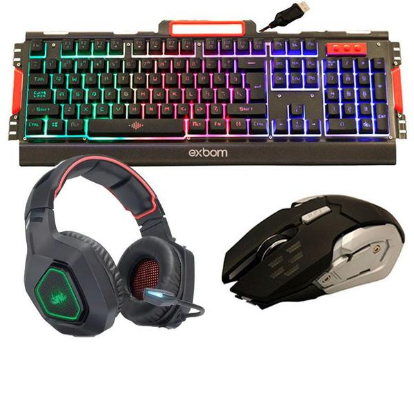 Imagem de Kit Gamer Teclado Semi-Mecânico + Mouse + Headphone Super Bass Headset C Led RGB PC Xbox Celular