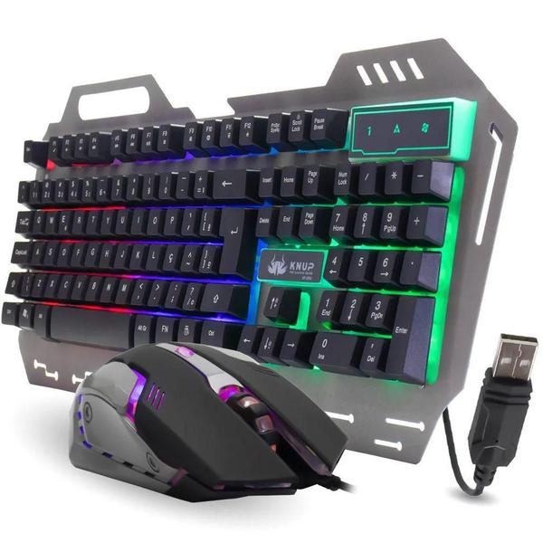 Imagem de Kit Gamer Teclado Semi Mecânico + Mouse Led Usb Knup