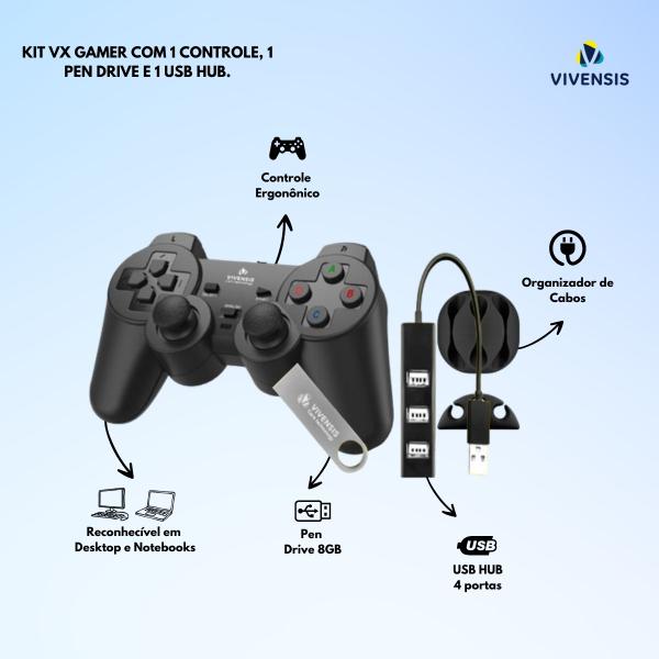 Imagem de Kit gamer vx10 (controle, hub, pendrive)