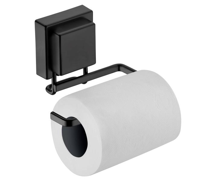 Imagem de Kit Gancho Porta Toalha Papel Higiênico Ventosa Preto Fosco