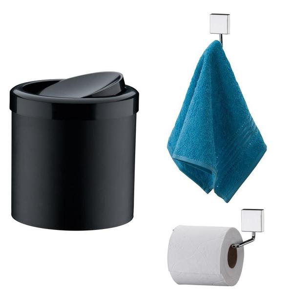 Kit Gancho Porta Toalha Papeleira Lixeira 5L Future - Branco Imagem de Kit Gancho Porta Toalha Papeleira Lixeira 5L Future - Branco