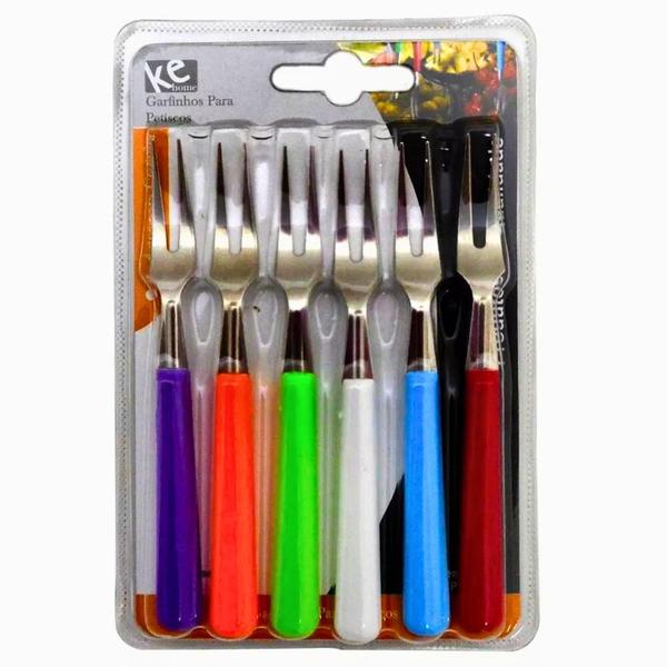 Imagem de Kit Garfinhos Inox Para Petiscos Fondue Color 10cm 6 peças