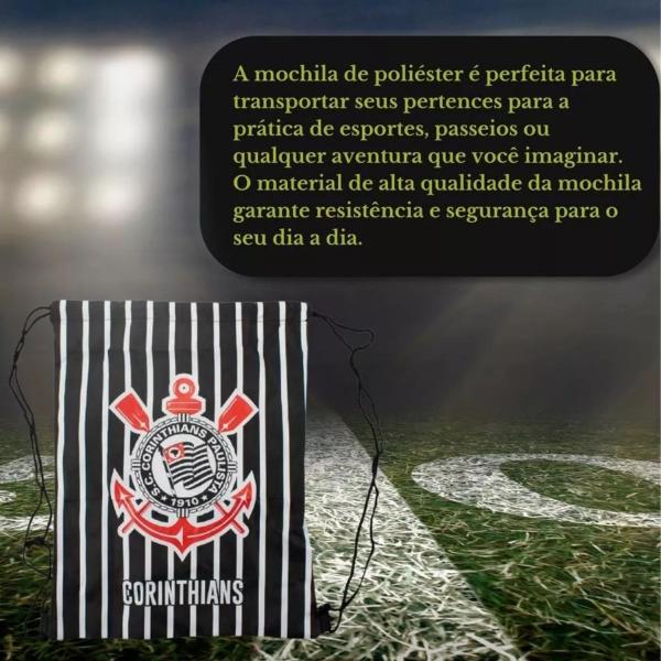 Imagem de Kit Garrafa 450ml C/ Mochila Corinthians Tipo Saco E Baralho 54 Cartas Truco - Oficial E Licenciado