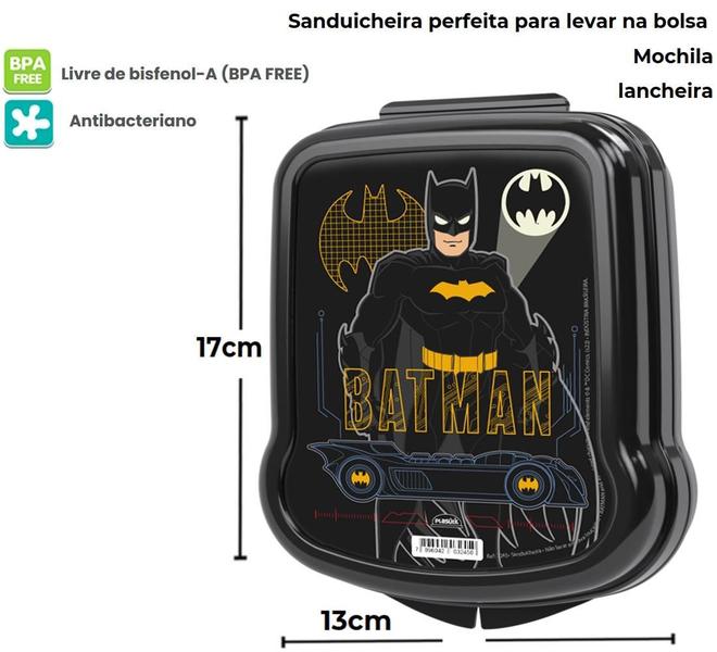 Imagem de Kit Garrafa Batwheels Porta Lanche Infantil Escola Batman