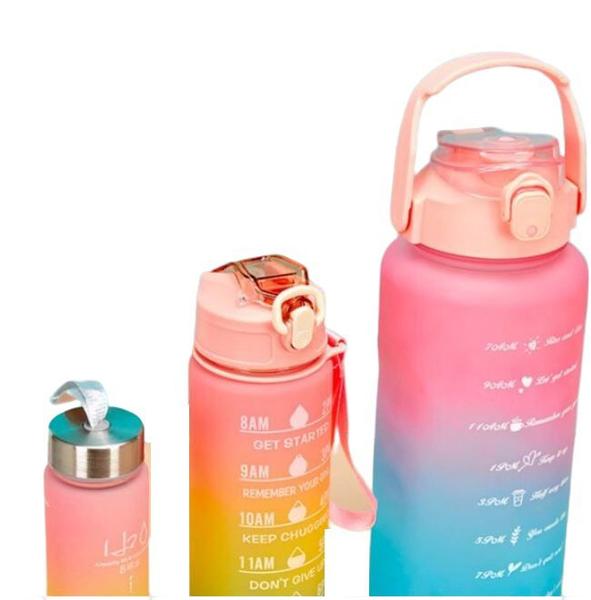 Imagem de Kit Garrafa de Água Motivacional 2 Litros / 900ML/ 300ML