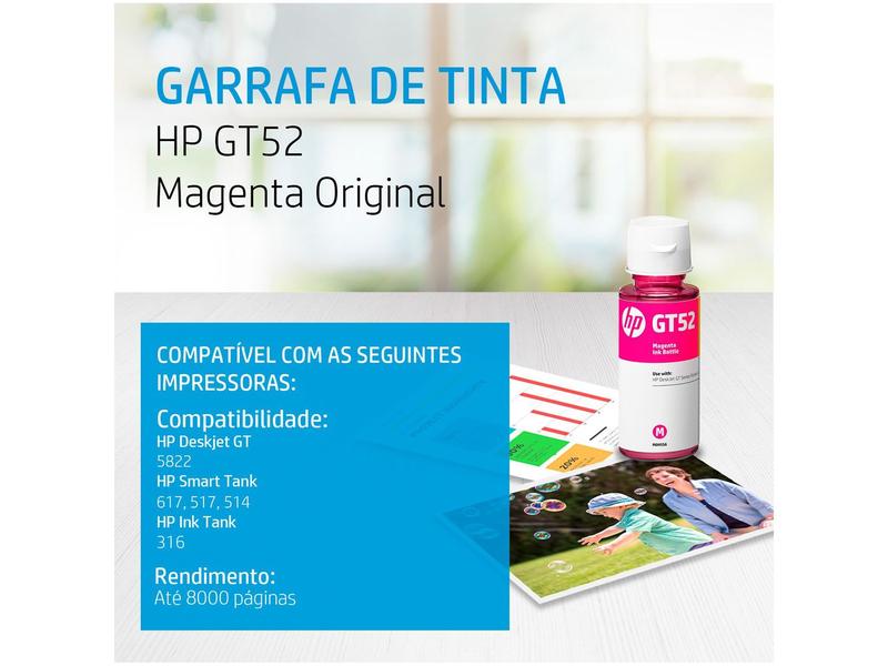 Kit Garrafa de Tinta Original HP GT52 - Amarelo + Ciano GT52 + Magenta GT52 Imagem de Kit Garrafa de Tinta Original HP GT52