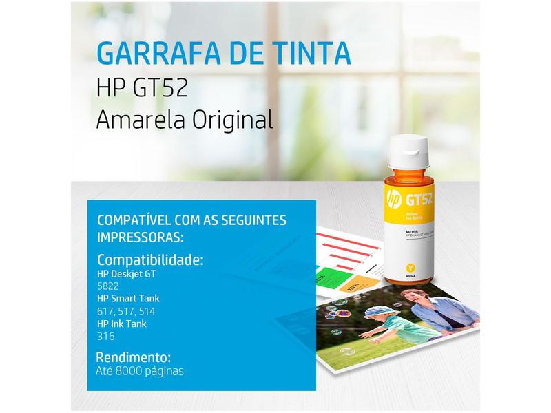 Kit Garrafa de Tinta Original HP GT52 - Amarelo + Ciano GT52 + Magenta GT52 Imagem de Kit Garrafa de Tinta Original HP GT52