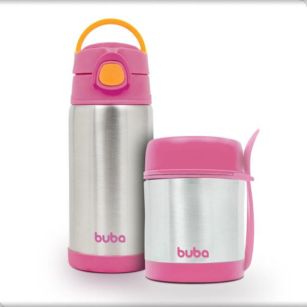 Imagem de Kit Garrafa e Pote Térmico Inox Buba Alimentação Infantil Cor Rosa