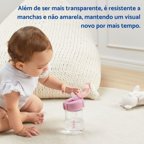 Imagem de Kit Garrafa Infantil Tritan Canudo Silicone Antivazamento + Alça Antiqueda Silicone BUBA Menino Menina Presente Criança