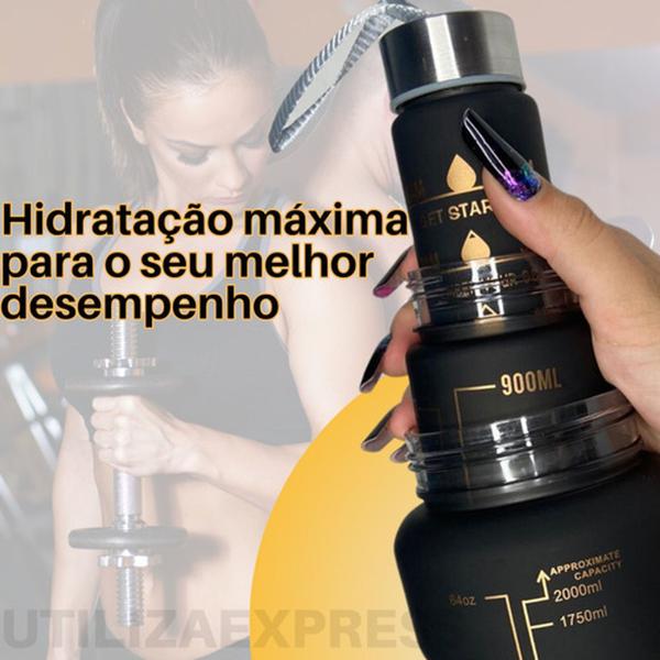 Imagem de Kit Garrafa Motivacional Água Alça Adesivo 3d 1l 2l Squeeze