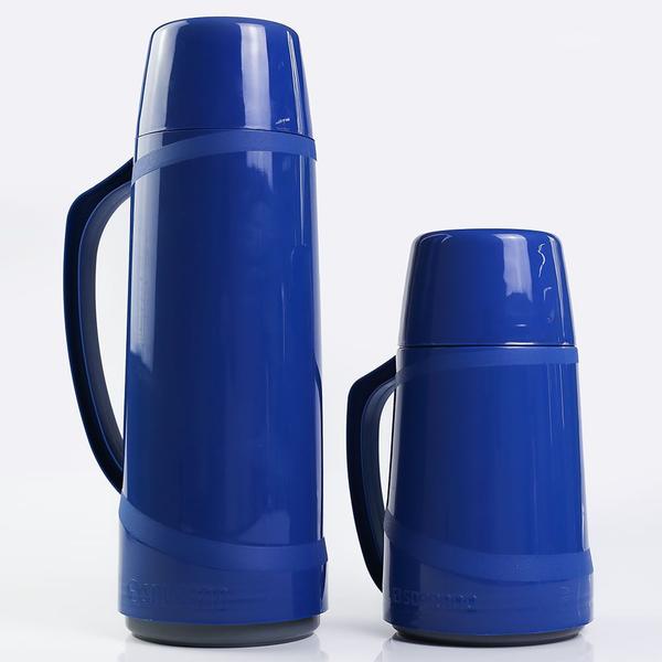 Imagem de Kit Garrafa Térmica 1L e 500ml Azul Cristal - Soprano