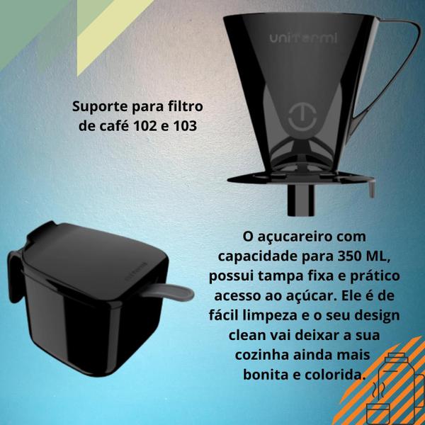 Imagem de Kit Garrafa Térmica 1L Siena + Suporte Porta Filtro de Café 102/03 + Açucareiro com Colher Unitermi