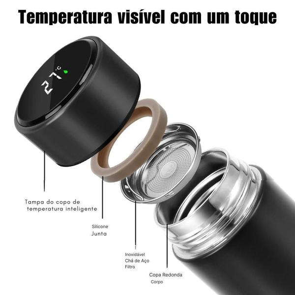 Imagem de Kit Garrafa térmica 500ml inox sensor Led +  Smartwatch Y8 + Fone Bluetooth 