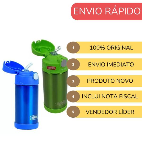 Imagem de KIT Garrafa Térmica Canudo Alça Thermos Inox 355ml