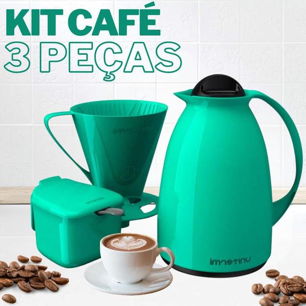 Imagem de Kit Garrafa Térmica Com Açucareiro com Colher e Suporte para Filtro de Café Conjunto Decoração de Cozinha Cantinho