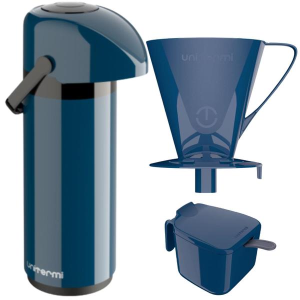 Imagem de Kit Garrafa Térmica Verona 1 Litro Suporte para Filtro de Café  e Açucareiro 350 ML Unitermi