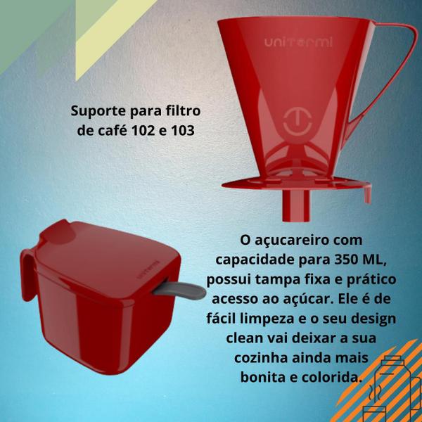 Imagem de Kit Garrafa Térmica Verona 1 Litro Suporte para Filtro de Café  e Açucareiro 350 ML Unitermi