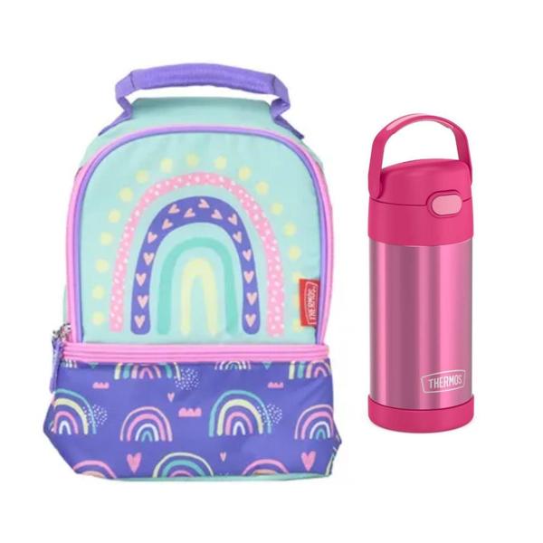 Imagem de Kit Garrafa Tokyo Rosa Lancheira Térmica Arco Íris Thermos